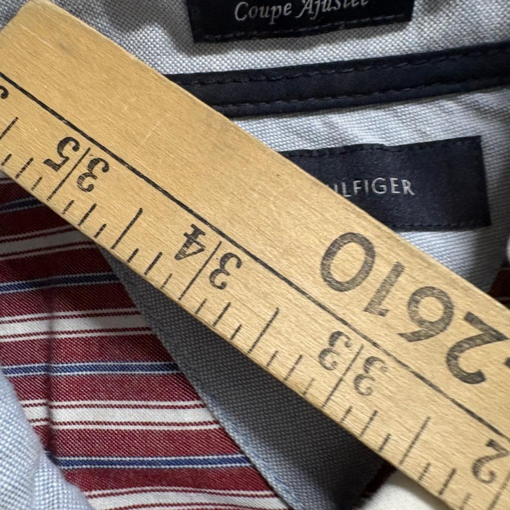 Tommy Hilfiger Shirt Mens Medium Red White Striped Custom Fit Crest Logo Long