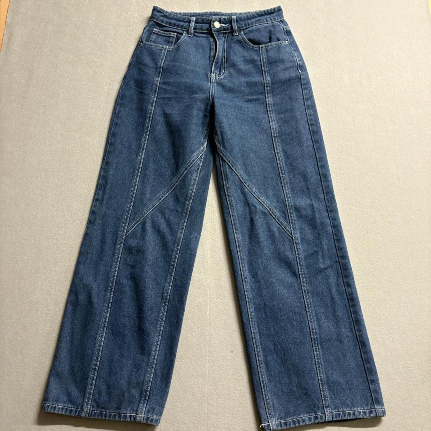 SHEIN Wide Leg Jeans Womens Size 27 Blue High Rise Seam Detail Denim Pants