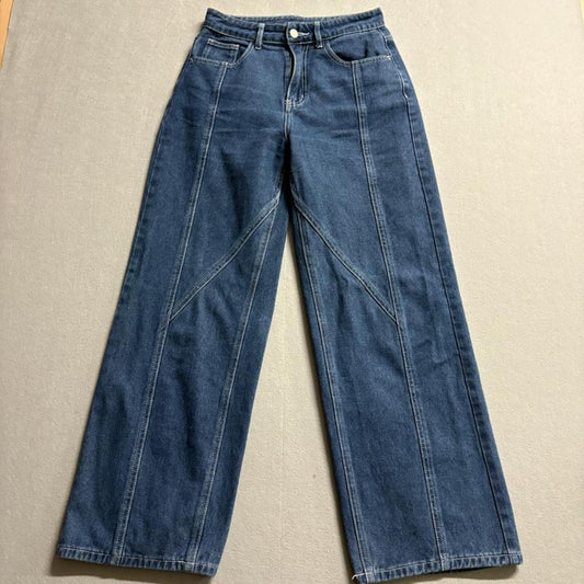 SHEIN Wide Leg Jeans Womens Size 27 Blue High Rise Seam Detail Denim Pants