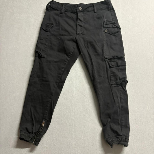 Fashion Nova Mens Cargo Jogger Pants Large Black Ankle Zip Stretch Cotton Blend