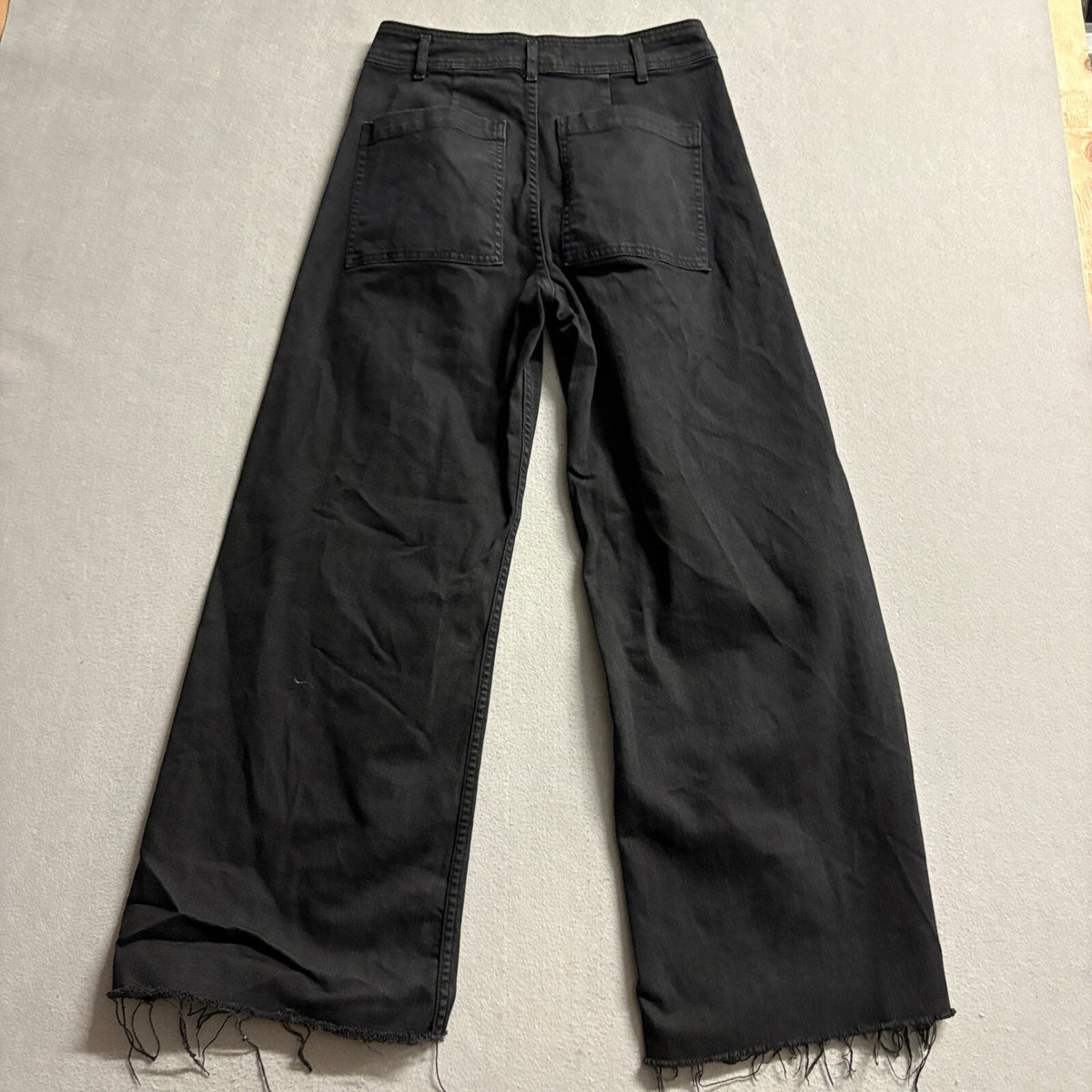 Zara Woman The Marine Straight Jeans Womens 8 Black High Rise Raw Hem Stretch