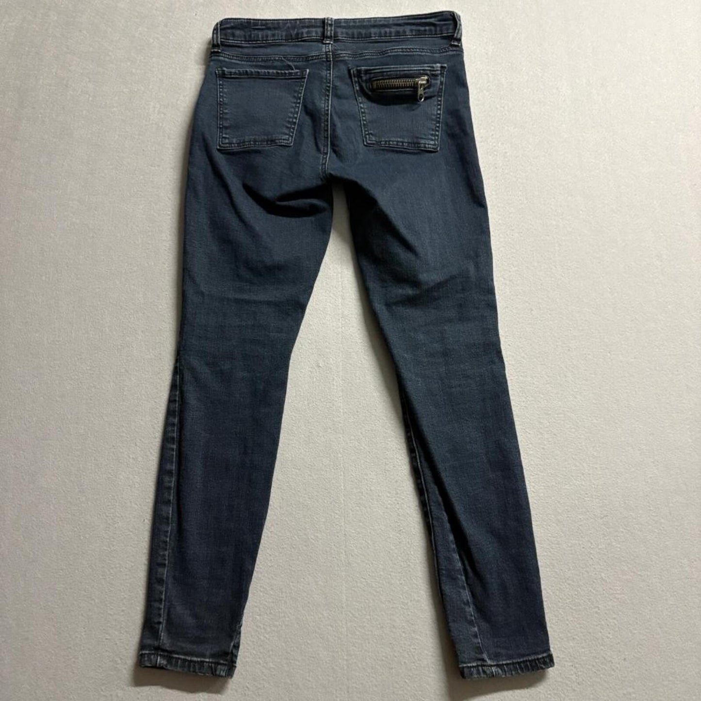 STS Blue Skinny Jeans Womens 27 Dark Wash Blue Denim Moto Zipper Accents Stretch