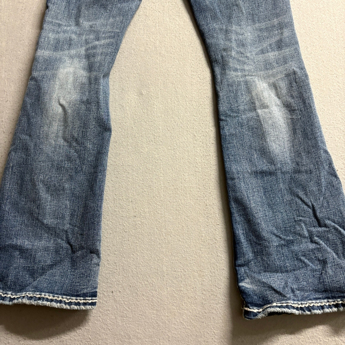 Answer Me Bootcut Jeans Womens 3/30 Blue Denim Thick Stitch Rhinestone Cross Y2K