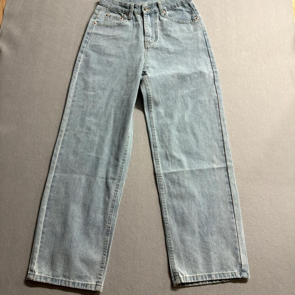 Fashion Jeans Womens Small Light Wash Denim Wide Leg High Rise Blue Cotton Blend