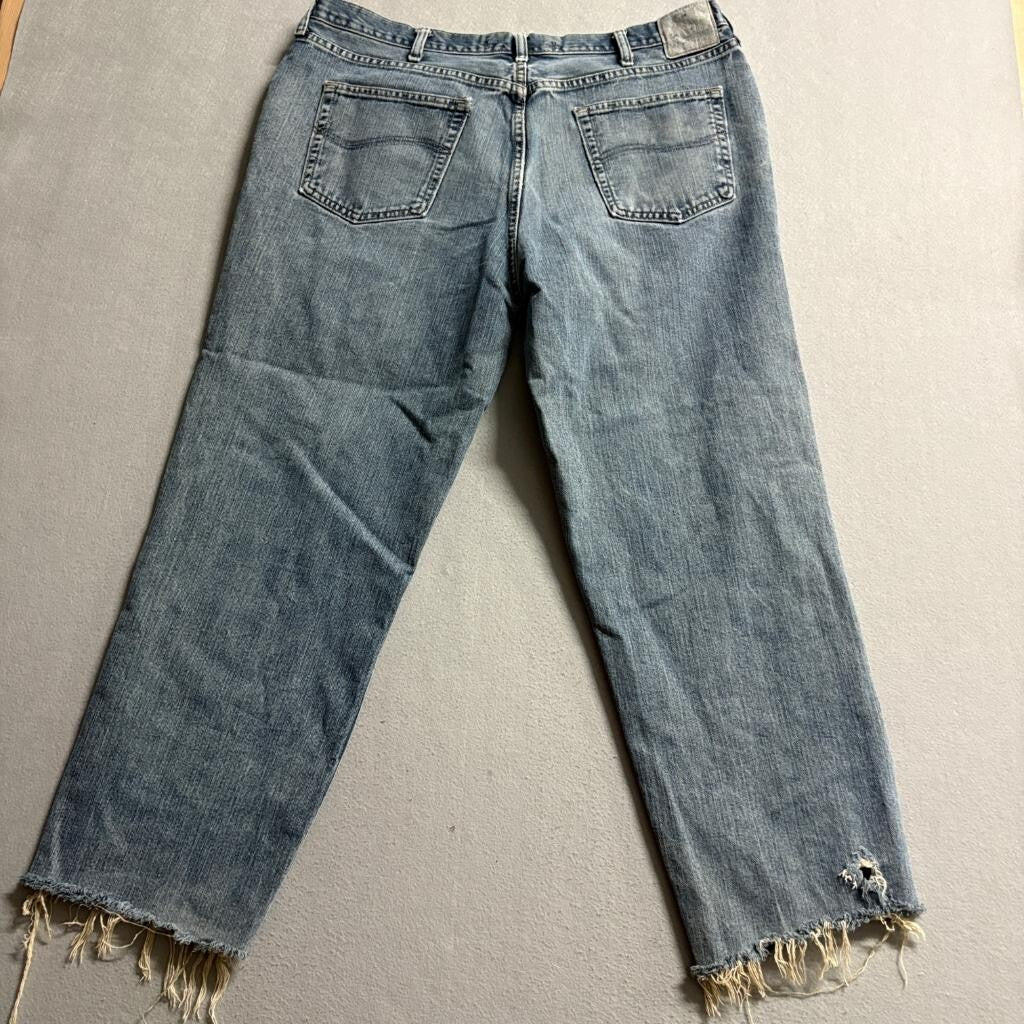 Lee Relaxed Straight Leg Jeans Mens 40x32 Blue Denim Cut Off Frayed Hem