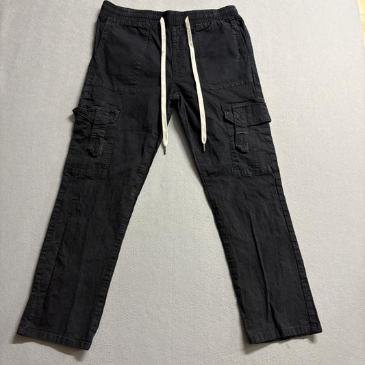 CDMG & Co Mens Cargo Pants Large Black Cotton Drawstring Elastic Waist Casual