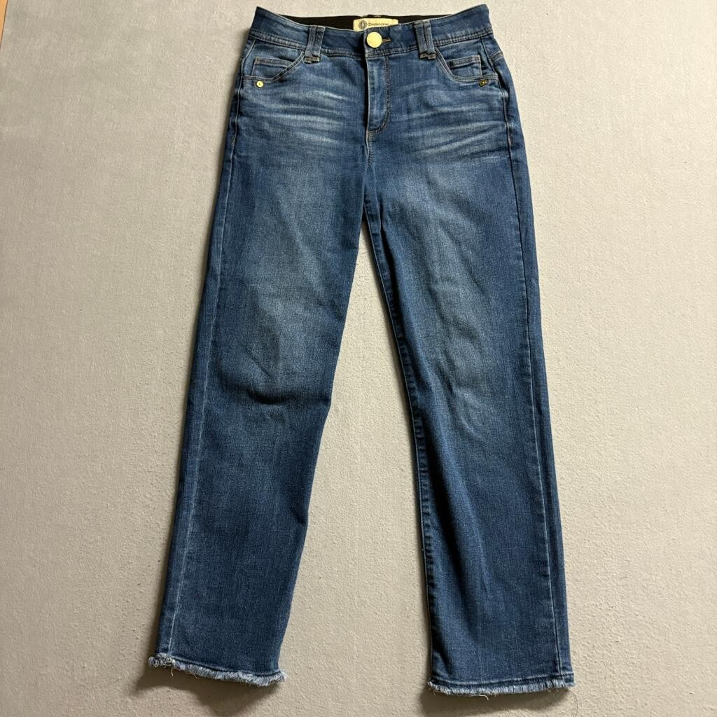 Democracy Ab Technology Crop Straight Jeans Womens Size 2 Blue Denim Fray Hem