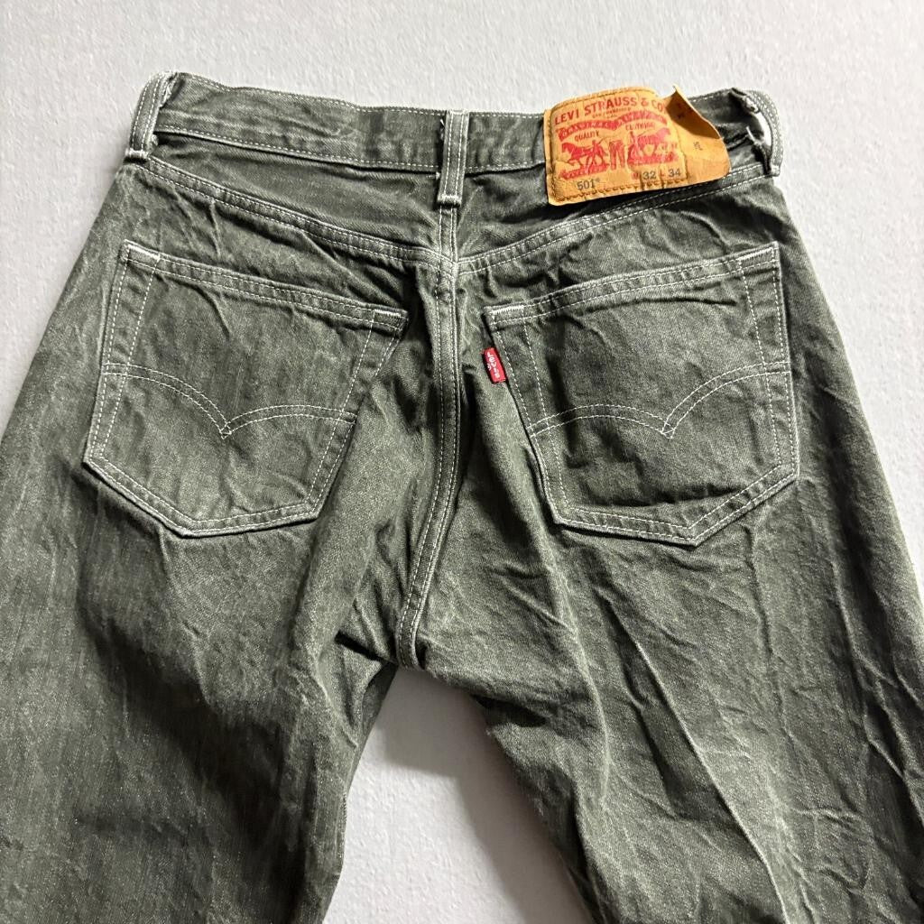 Levis 501 Original Fit Jeans Mens 32x34 Gray Black Denim Button Fly Straight Leg