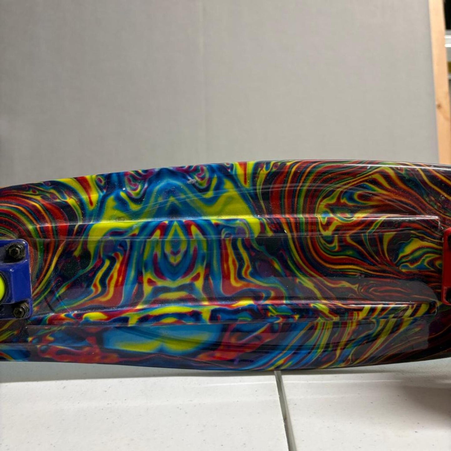 Madd Gear Retro Plastic Cruiser Skateboard 22 Inch Blue Deck Tie Dye Bottom