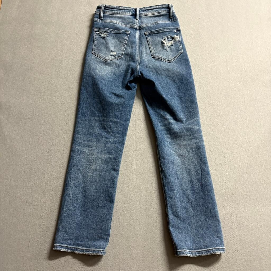 Mica Denim Distressed Straight Leg Jeans Womens Size 25 Blue High Rise Ripped