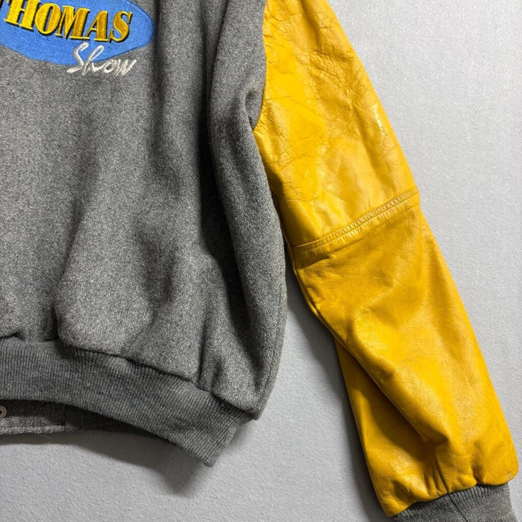 Vintage Starwears Jackie Thomas Show Varsity Jacket Mens XL Gray Wool Yellow