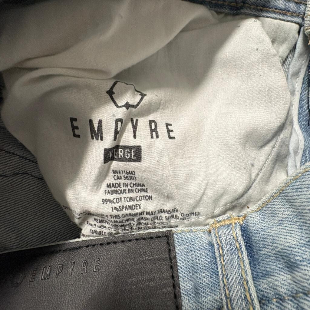 Empyre Verge Mens Distressed Skinny Jeans Size 30 Light Wash Ripped Denim