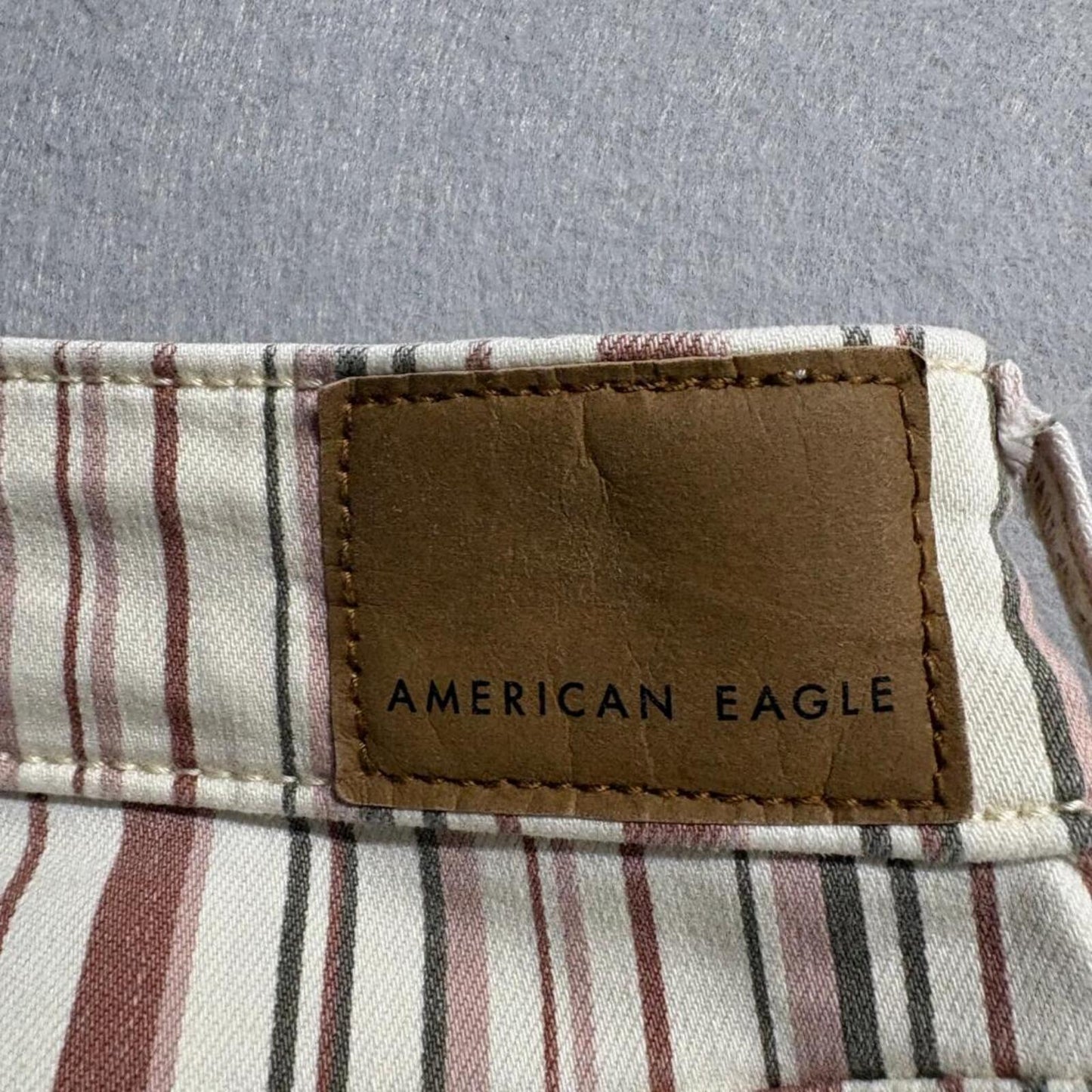American Eagle Striped Jeans Womens 10 Regular Skinny Stretch Cream Brown Pink
