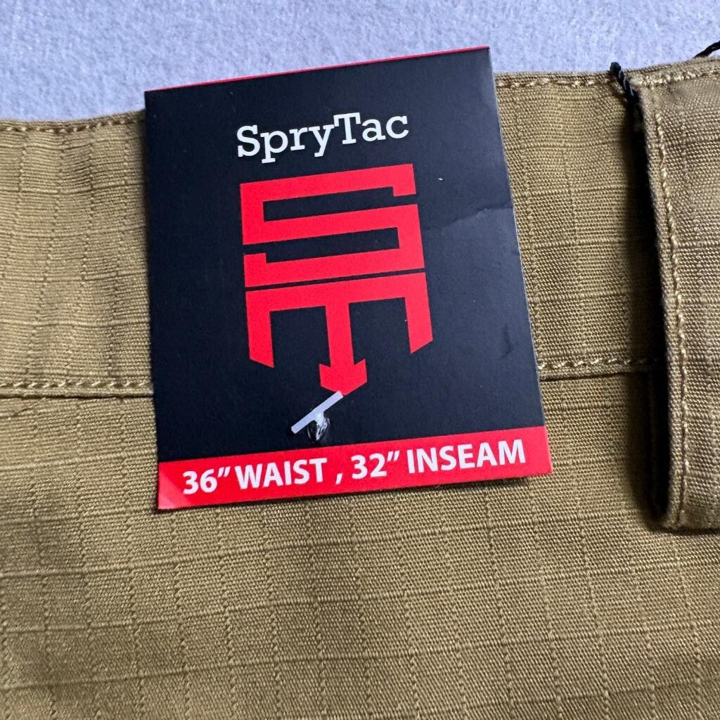 SpryTac Tactical Cargo Pants Mens 36x32 Coyote Brown Ripstop Military Utility