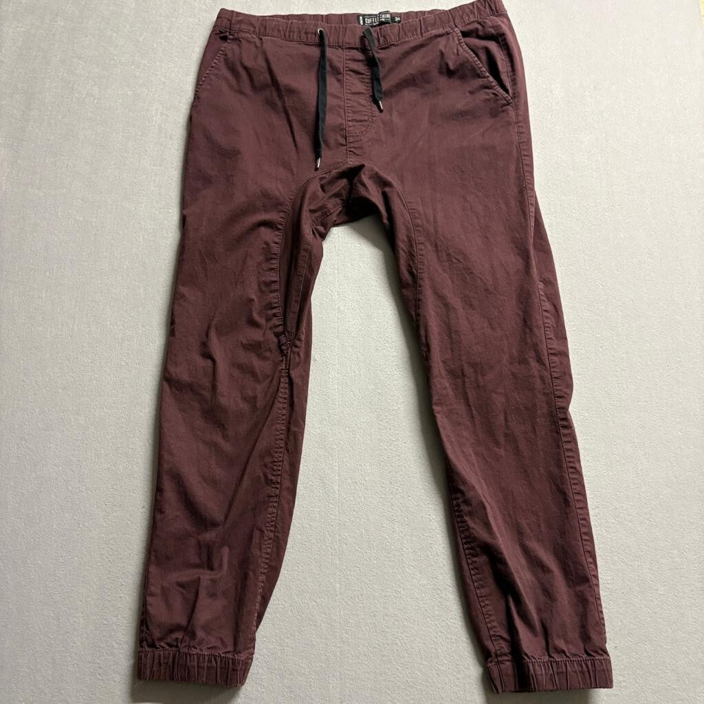 Cotton On The Cuffed Chino Pants Mens 34 Burgundy Maroon Joggers Stretch
