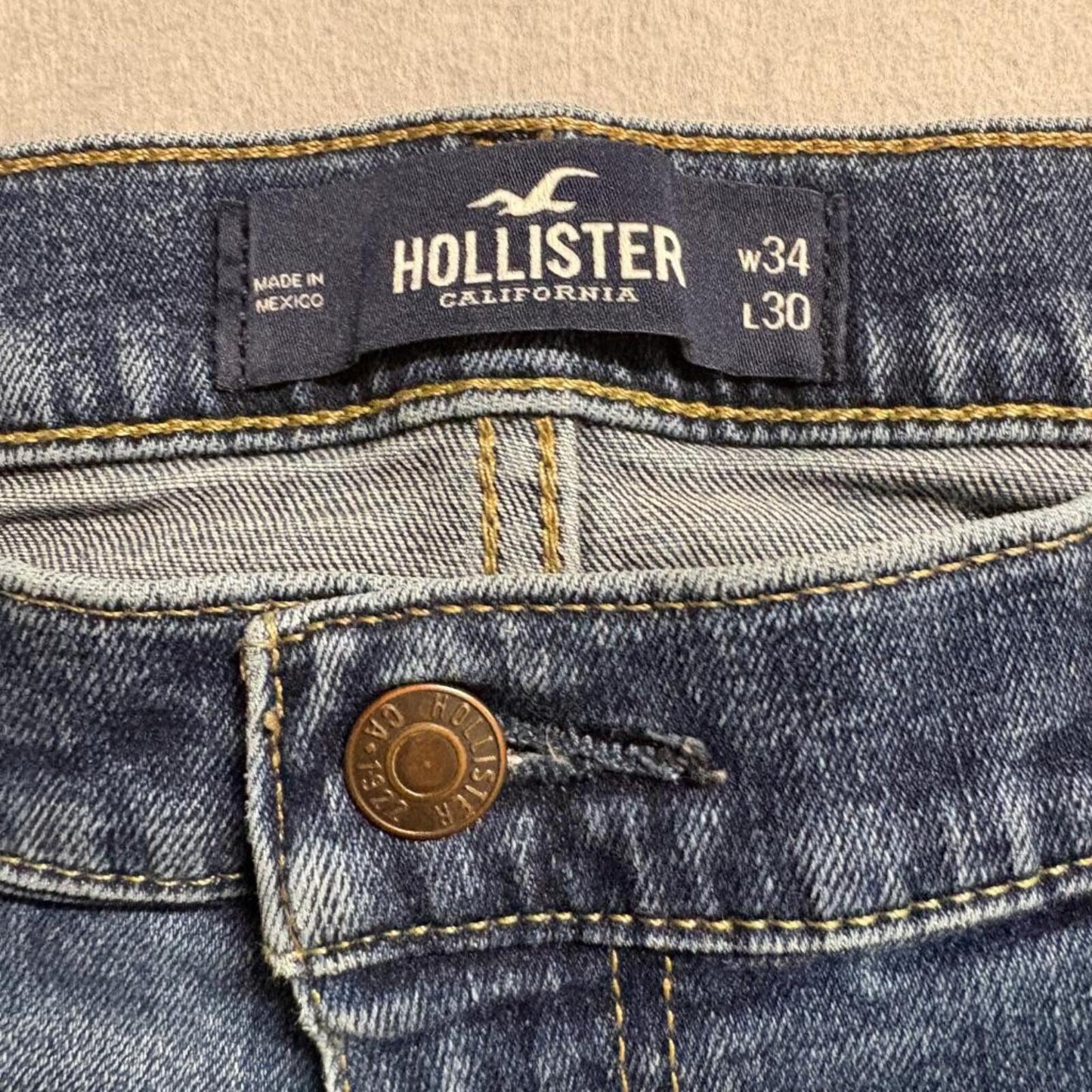Hollister Epic Flex Slim Straight Jeans Mens 34x30 Medium Wash Stretch Denim