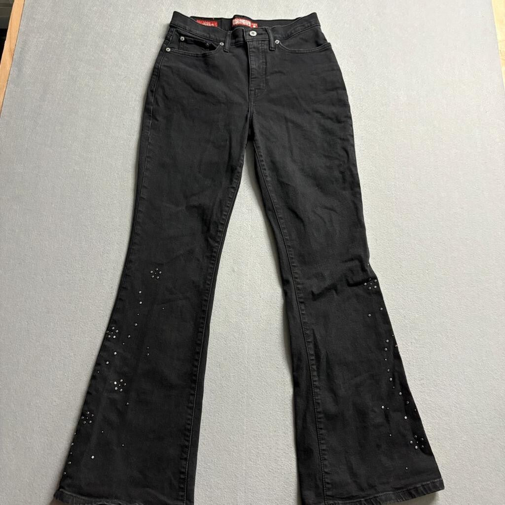 Lucky Brand Stevie High Rise Flare Jeans Womens 6/28R Black Studded Denim