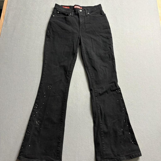 Lucky Brand Stevie High Rise Flare Jeans Womens 6/28R Black Studded Denim