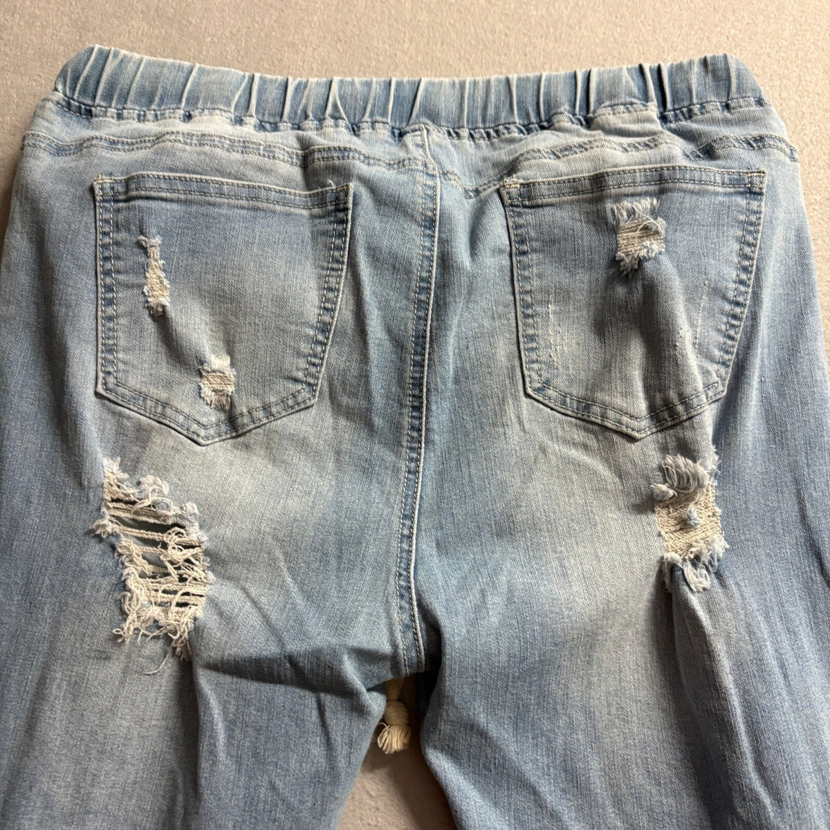 American Bazi Distressed Jogger Jeans Womens 1X Light Wash Denim Drawstring