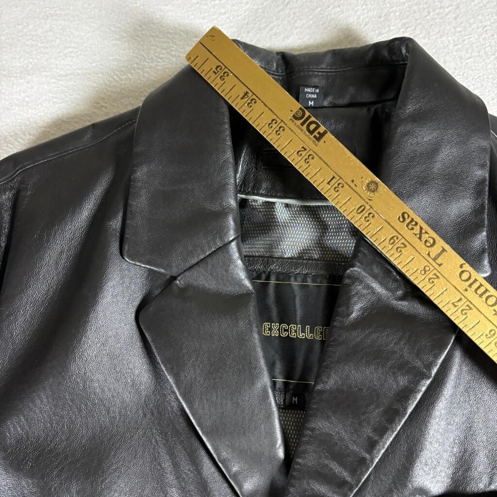 Excelled Leather Jacket Mens Medium Black 3 Button Blazer Sport Coat Genuine