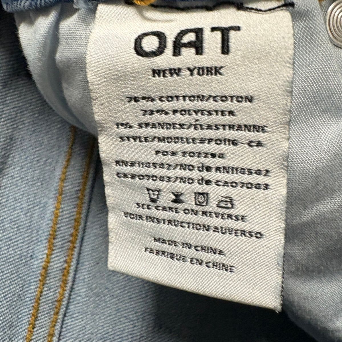 OAT New York Straight Leg Jeans Size 0 25 Blue High Rise Raw Hem Stretch Denim - Photo 4
