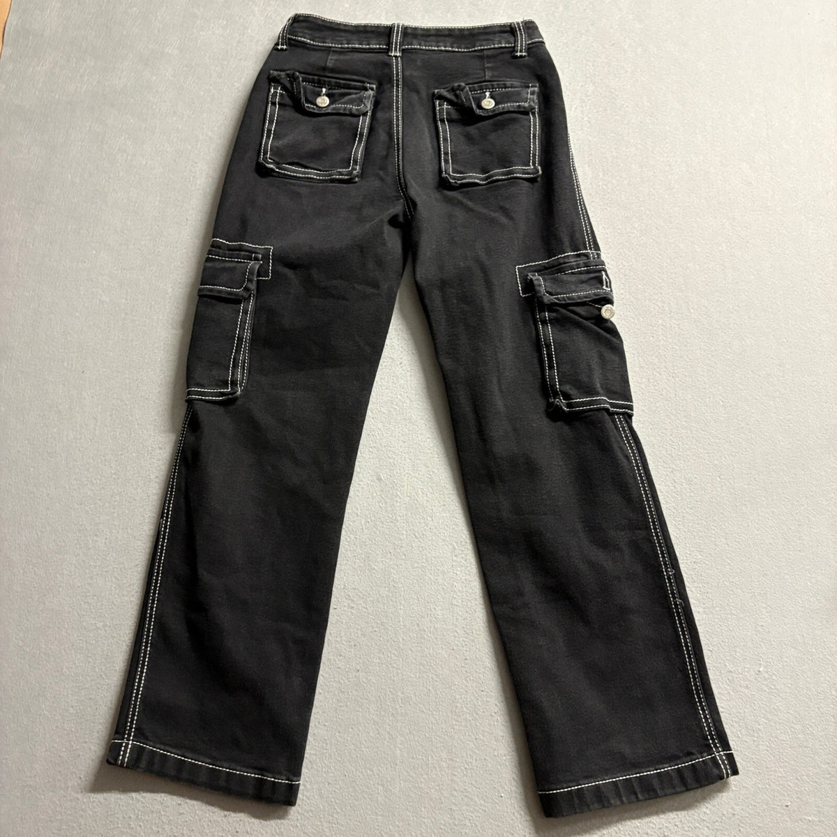 Telepatia Cargo Jeans Womens 5/27 Black Denim Contrast Stitch High Rise Utility