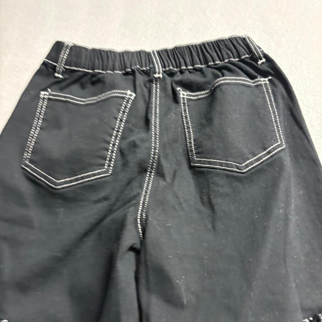 Forever 21 Womens Cargo Pants Medium Black Contrast Stitch Wide Leg Elastic