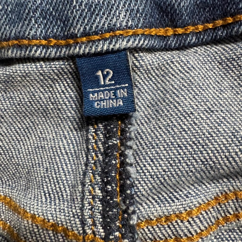 !iT Tatiana Denim Skirt Womens Size 12 Blue Distressed Frayed Hem Jean Skirt