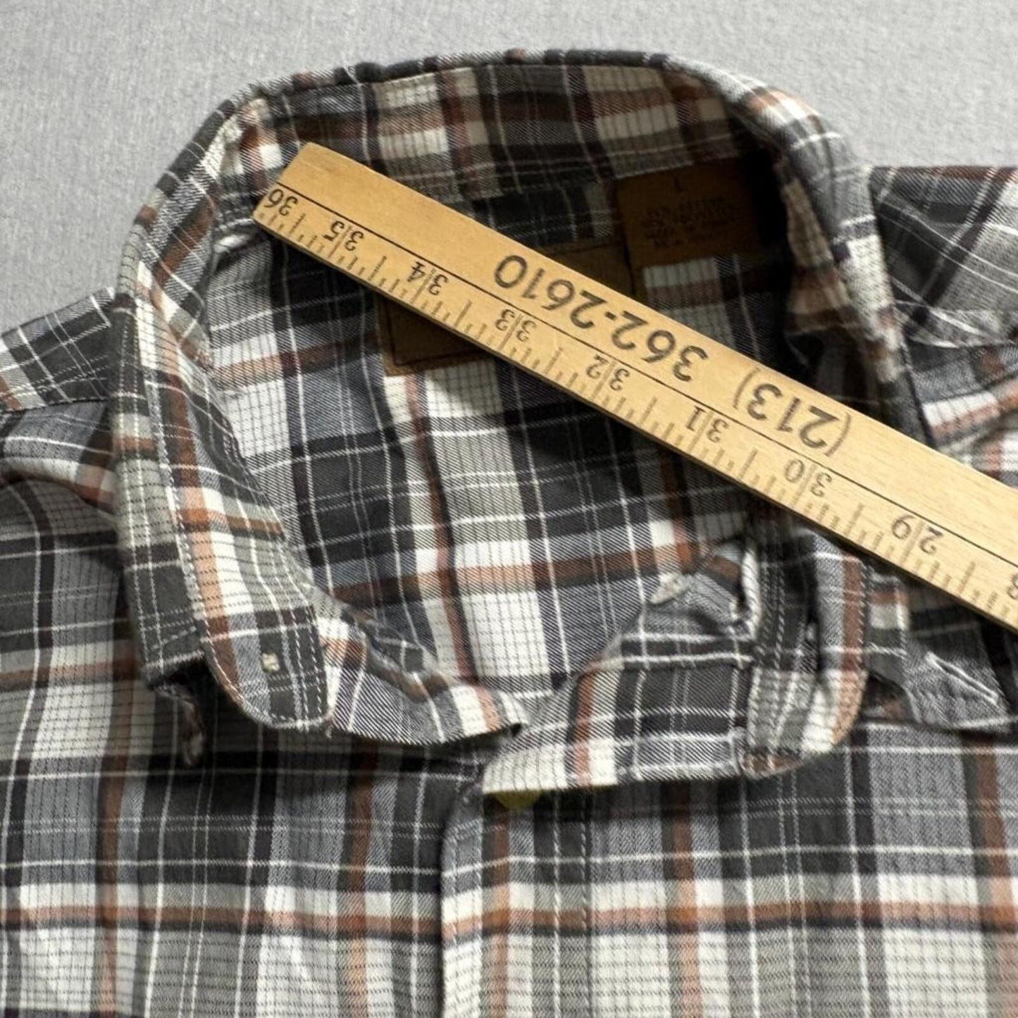 Clearwater Outfitters Plaid Button Down Shirt Mens Large Brown Gray Long Sleeve