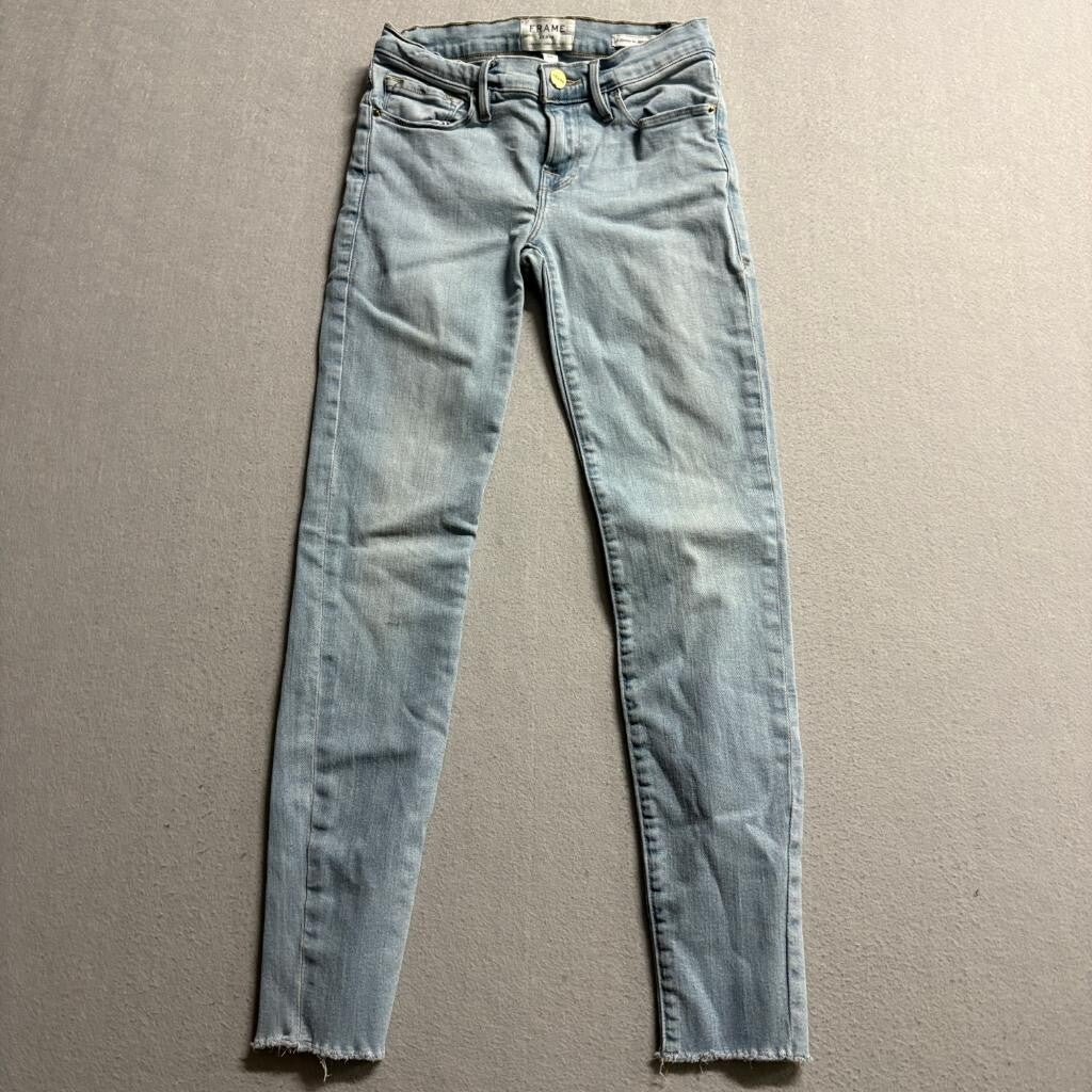 Frame Denim Le Skinny de Jeanne Crop Jeans Womens 24 Light Wash Raw Hem Turkey