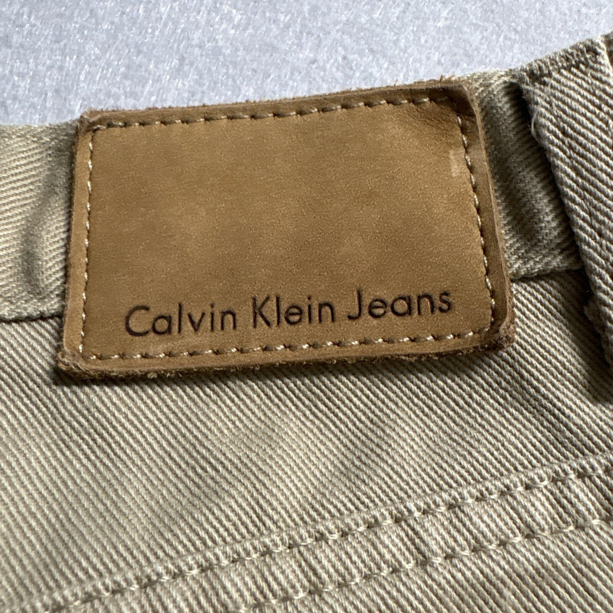 Calvin Klein Jeans Mens 33x32 Easy Fit Khaki Tan Denim Pants Cotton Vintage