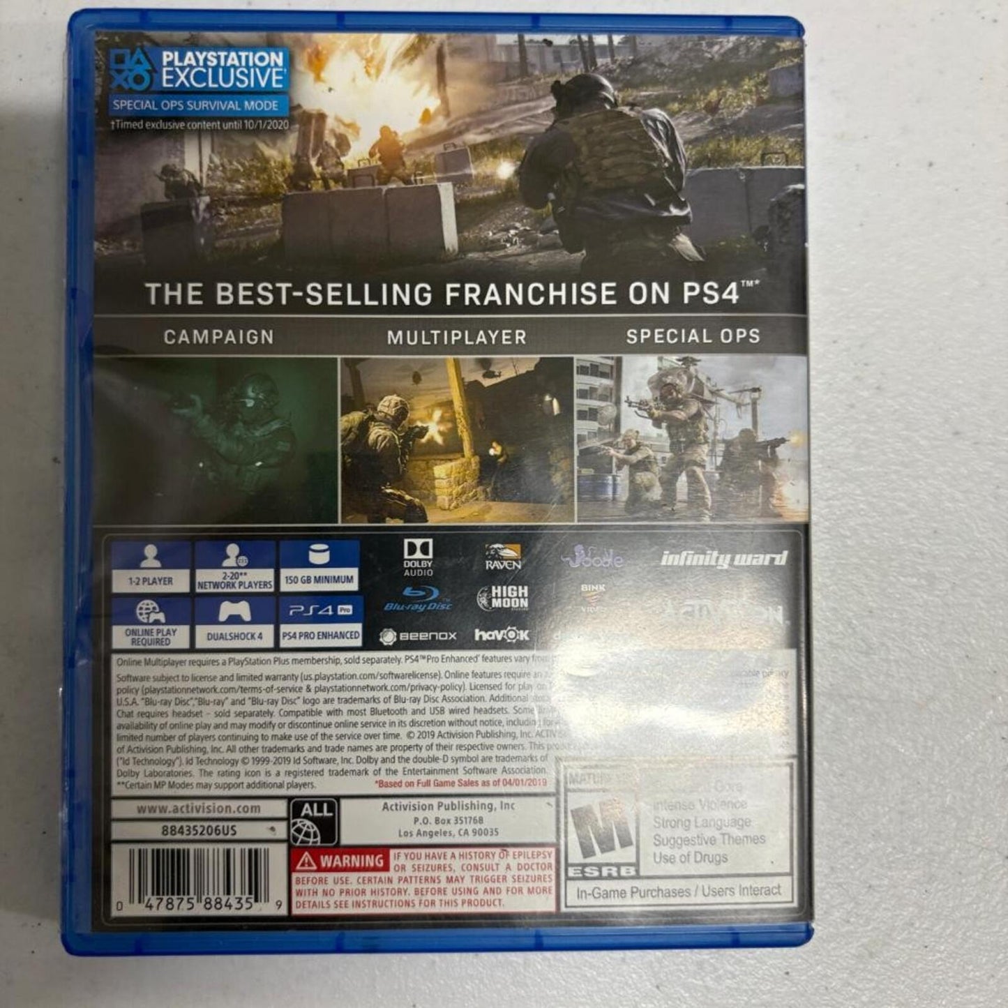 Call of Duty Modern Warfare PS4 PlayStation 4 Game Disc Case Tested