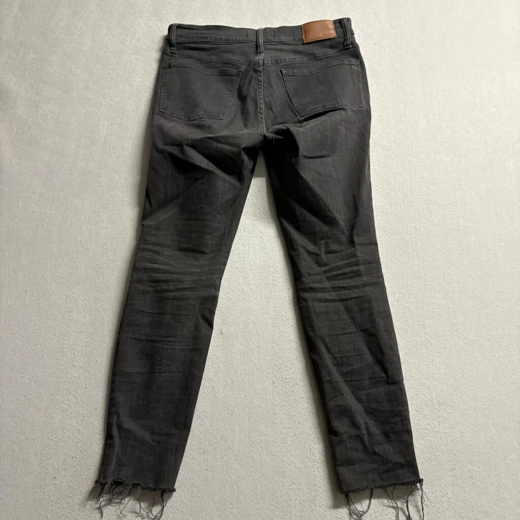 Madewell 9 High Rise Skinny Jeans Womens 29 Black Distressed Raw Hem Denim