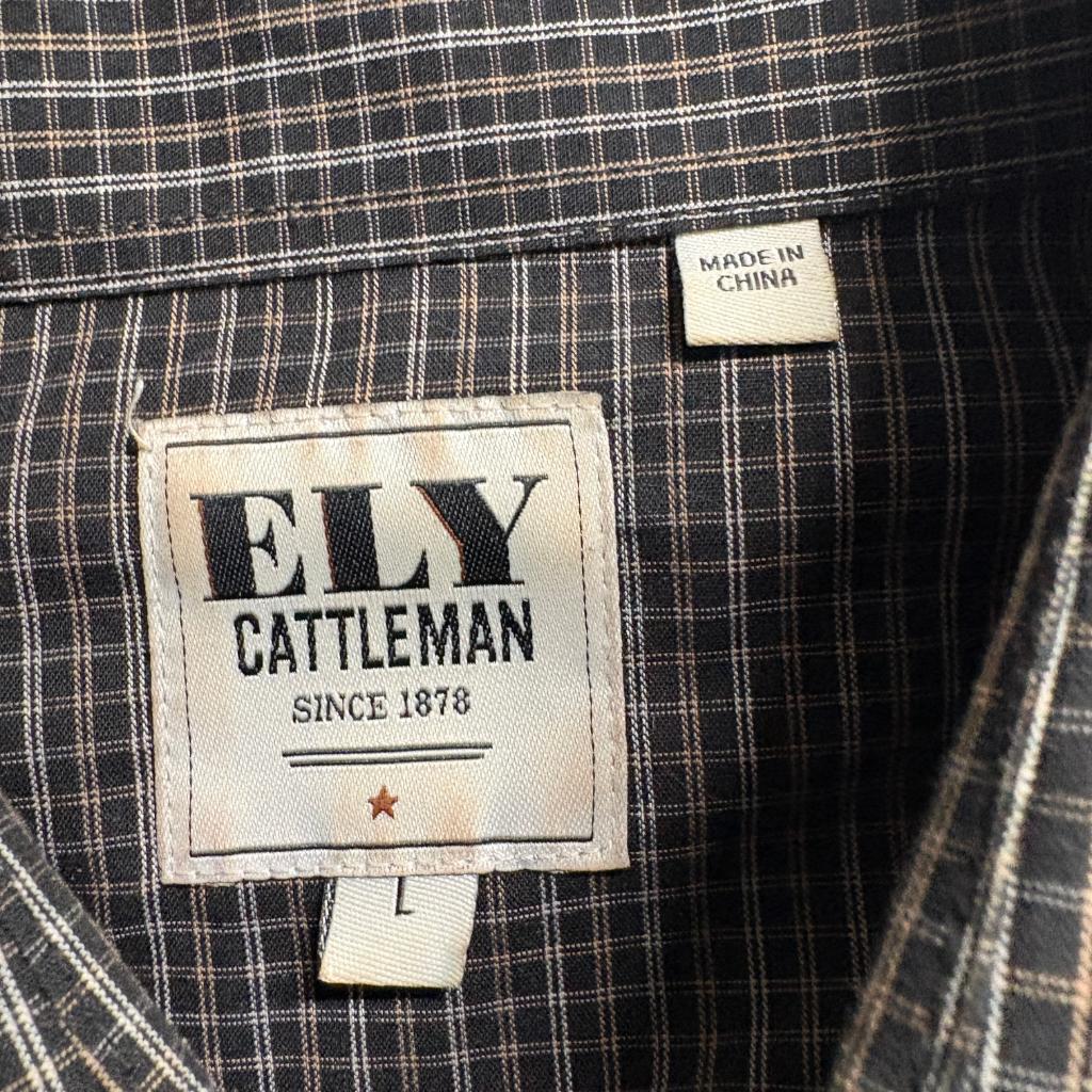 Ely Cattleman Western Shirt Mens Large Black Plaid Pearl Snap Long Sleeve Cotton