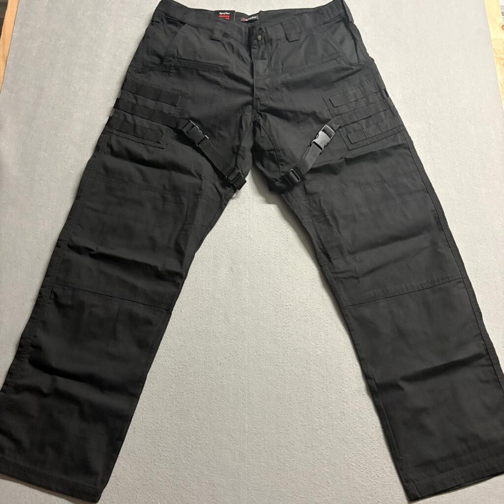SpryTac Tactical Cargo Pants Mens 36x32 Black Ripstop MOLLE Straps New