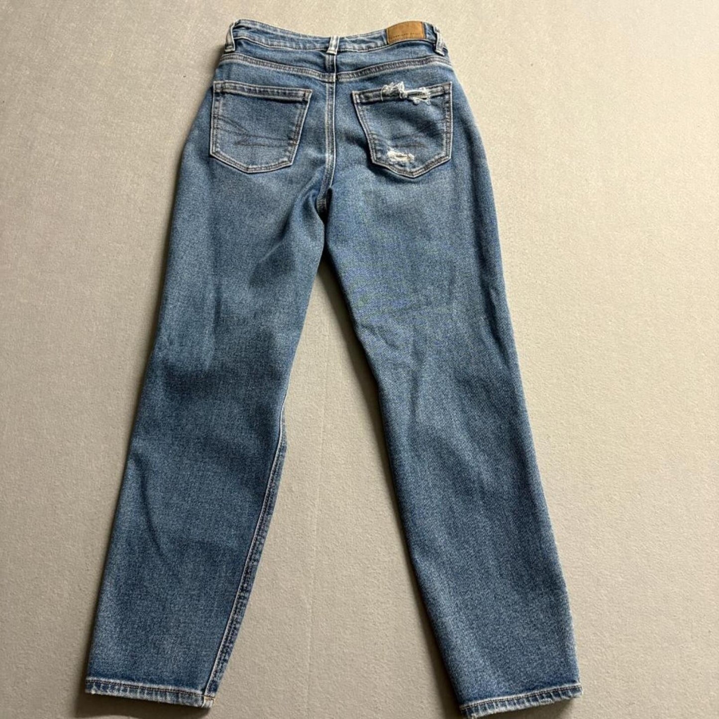 American Eagle Mom Straight Jeans Womens 000 Short Blue Distressed High Rise