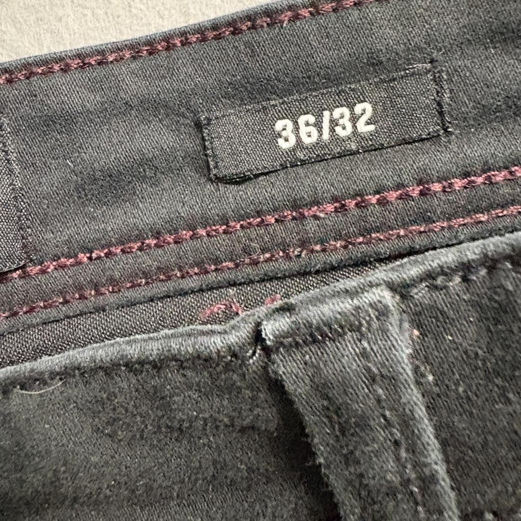 Stone Falcon Slim Fit Jeans Mens 36x32 Black Distressed Raw Hem Denim Pants