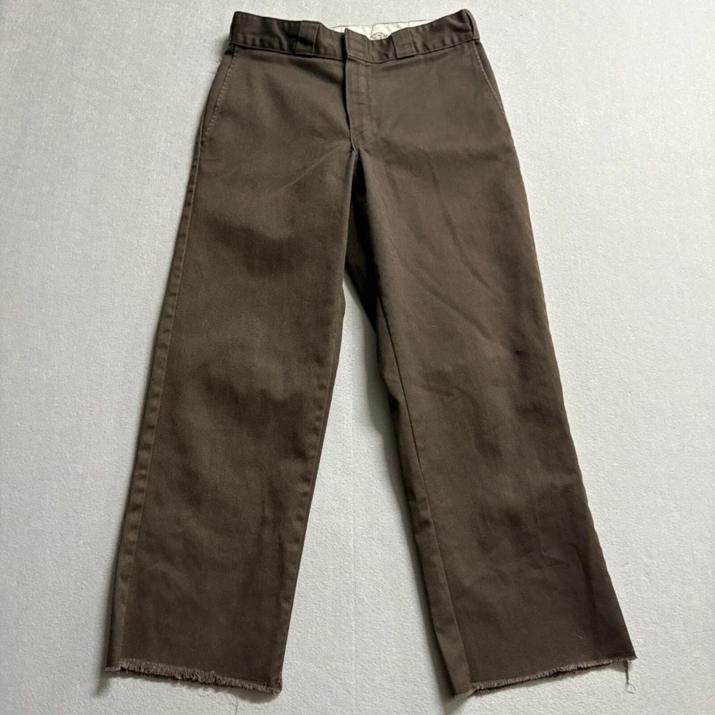 Dickies 874 Original Fit Mens Pants 28x26 Brown Raw Hem Cut Off Workwear Chino