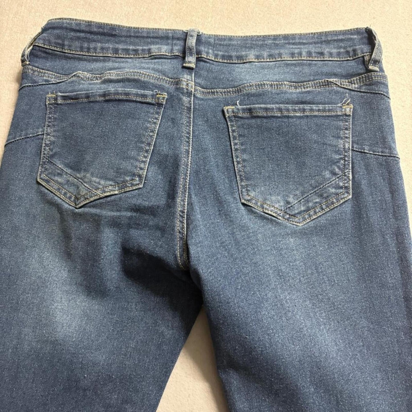 Rise Supply Co Flare Jeans Womens Size 11 Blue Denim Raw Hem Stretch Mid Rise