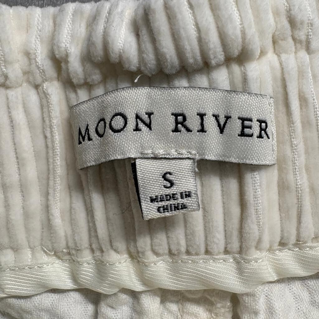 Moon River Corduroy Pants Womens Small Cream Ivory Belted Elastic Waist Cotton