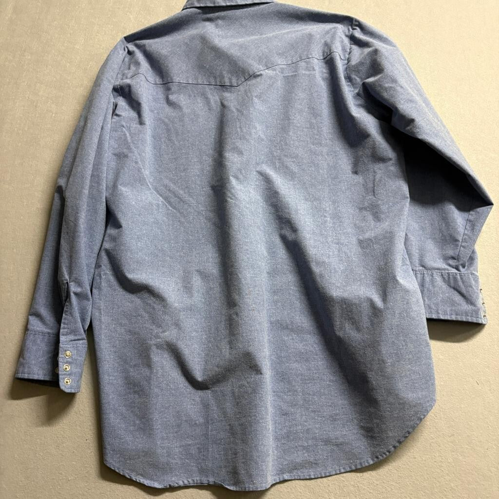 Vintage Winchester Western Shirt Mens 2XLT Blue Chambray Pearl Snap Long Sleeve