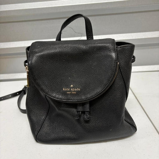 Kate Spade New York Black Pebbled Leather Backpack Small Drawstring Flap Bag