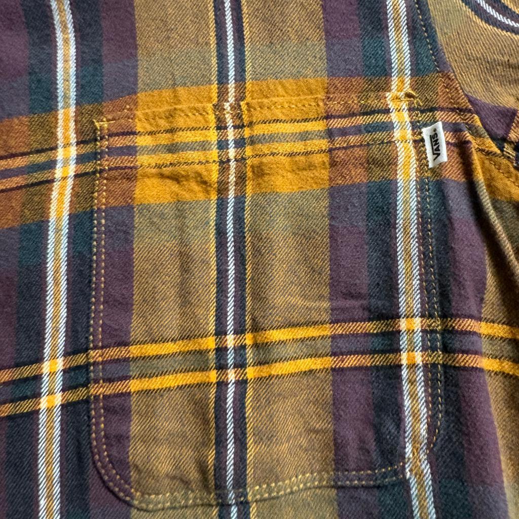 Vans Off The Wall Plaid Flannel Shirt Womens XL Mustard Yellow Purple Cotton