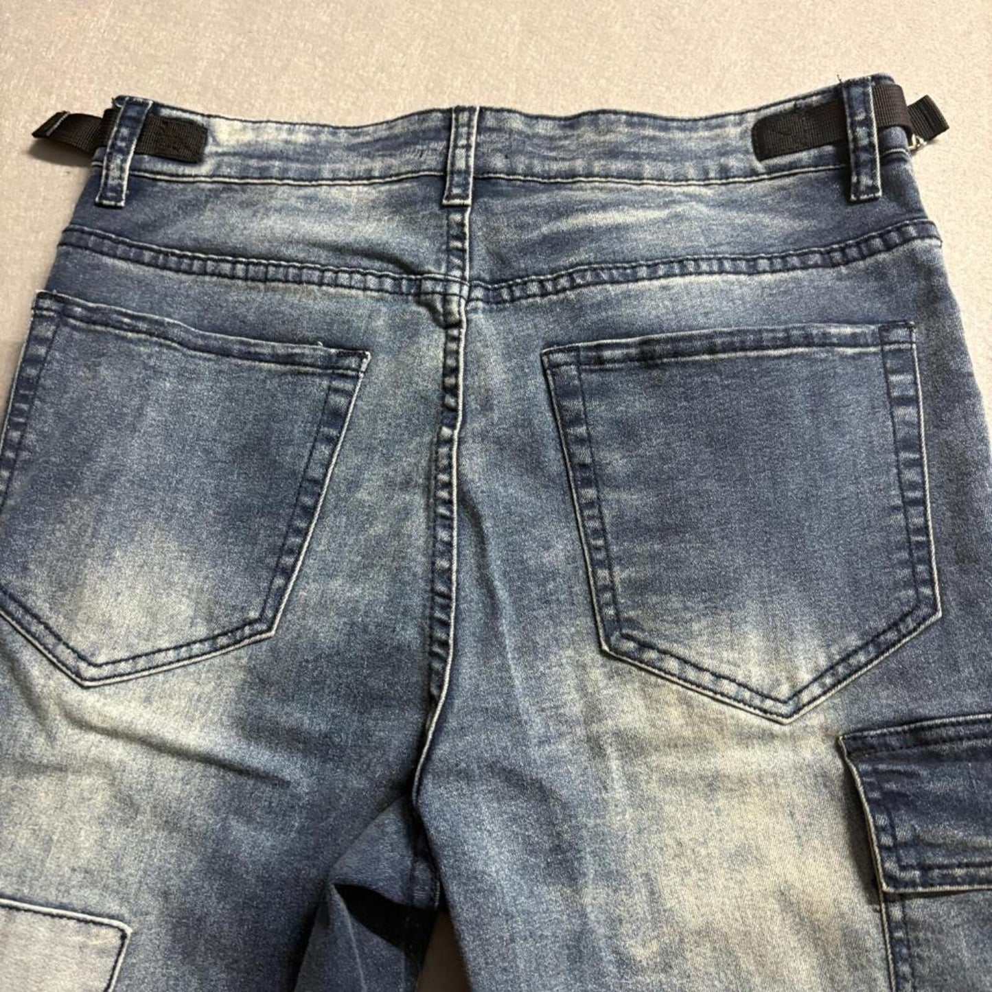 Astatine Denim Mens 32 Distressed Patchwork Skinny Jeans Blue Zip Ankle Cargo