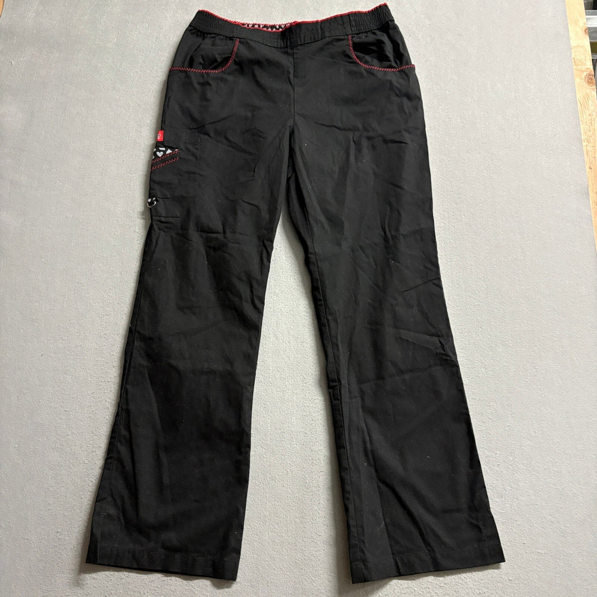 Dickies Medical Scrub Pants Womens Medium Black Heart Trim Cargo Pockets 82010