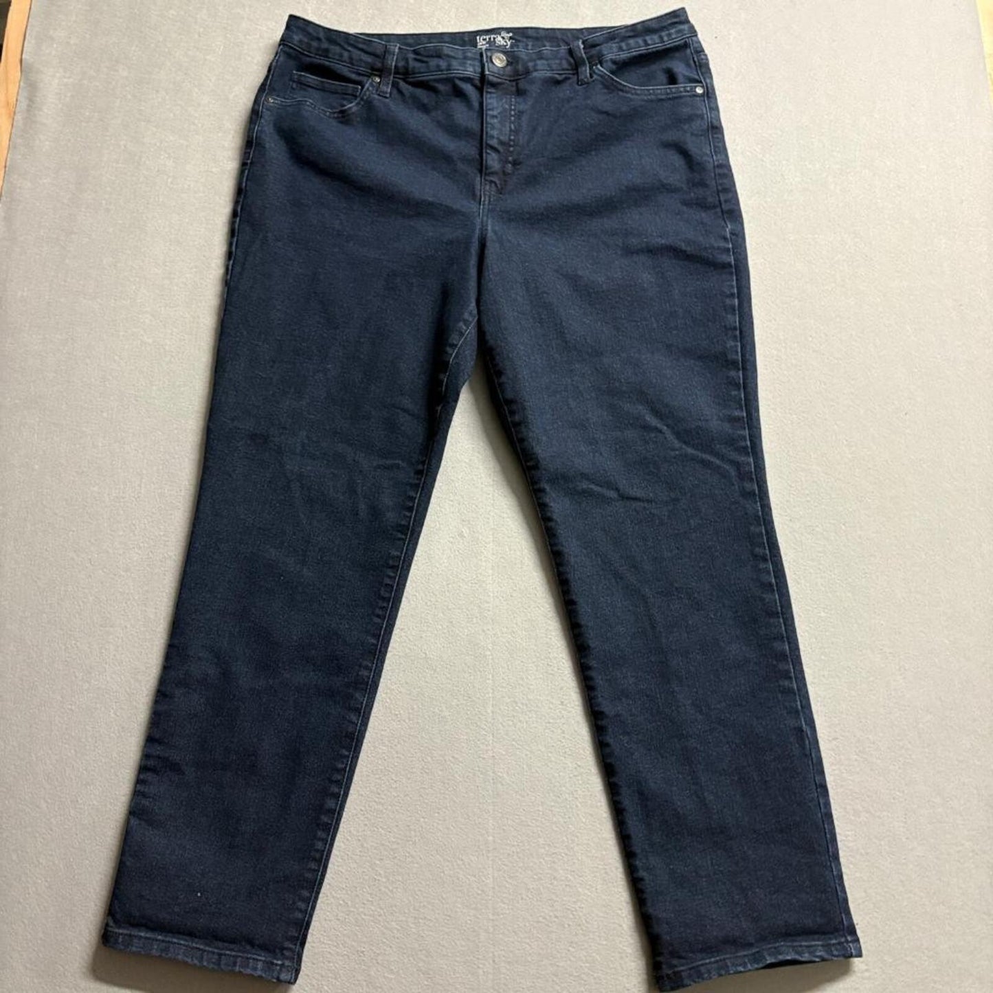 Terra & Sky Straight Leg Jeans Womens 16W Dark Wash Blue Stretch Denim