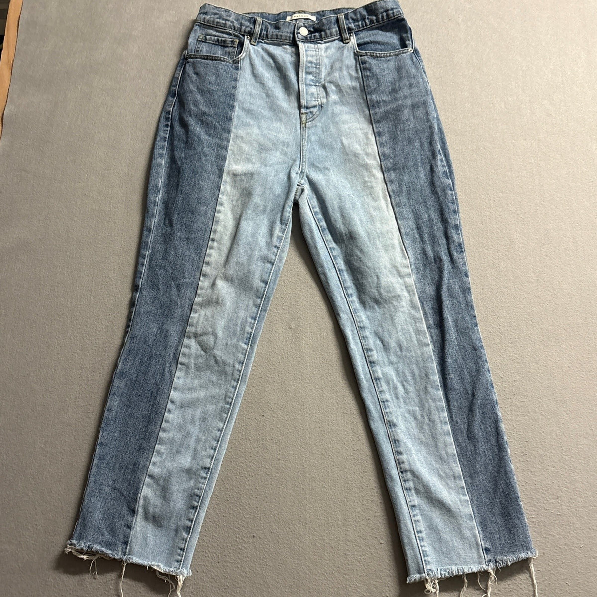 PacSun Two Tone High Rise Straight Jeans Womens Size 30 Raw Hem Blue Denim