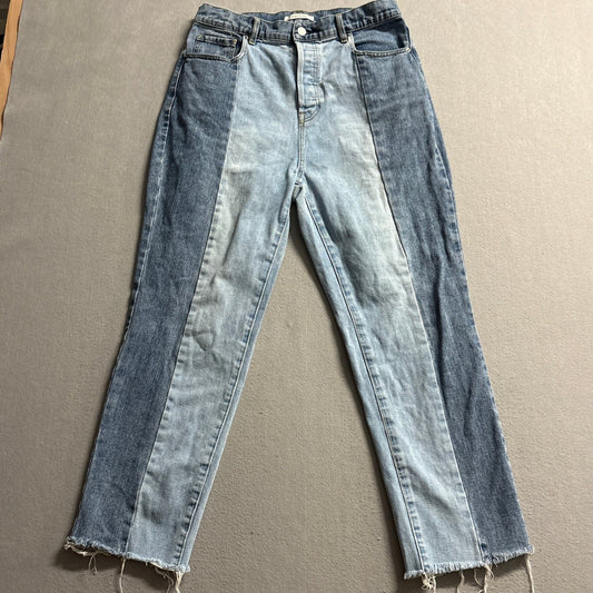 PacSun Two Tone High Rise Straight Jeans Womens Size 30 Raw Hem Blue Denim