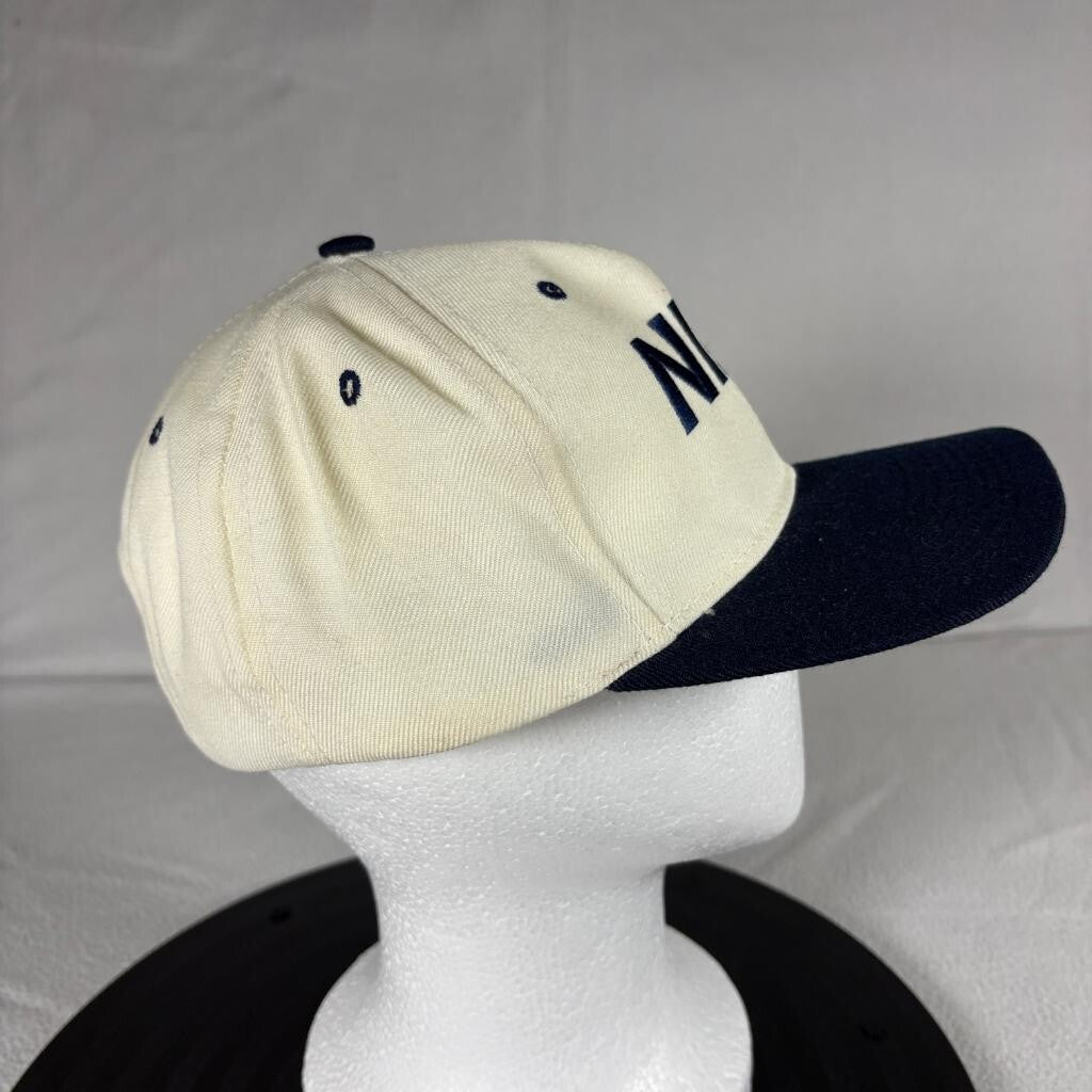 Vintage Nike Spellout Snapback Hat Cream Navy Blue Ace Tag Made in Korea Cap