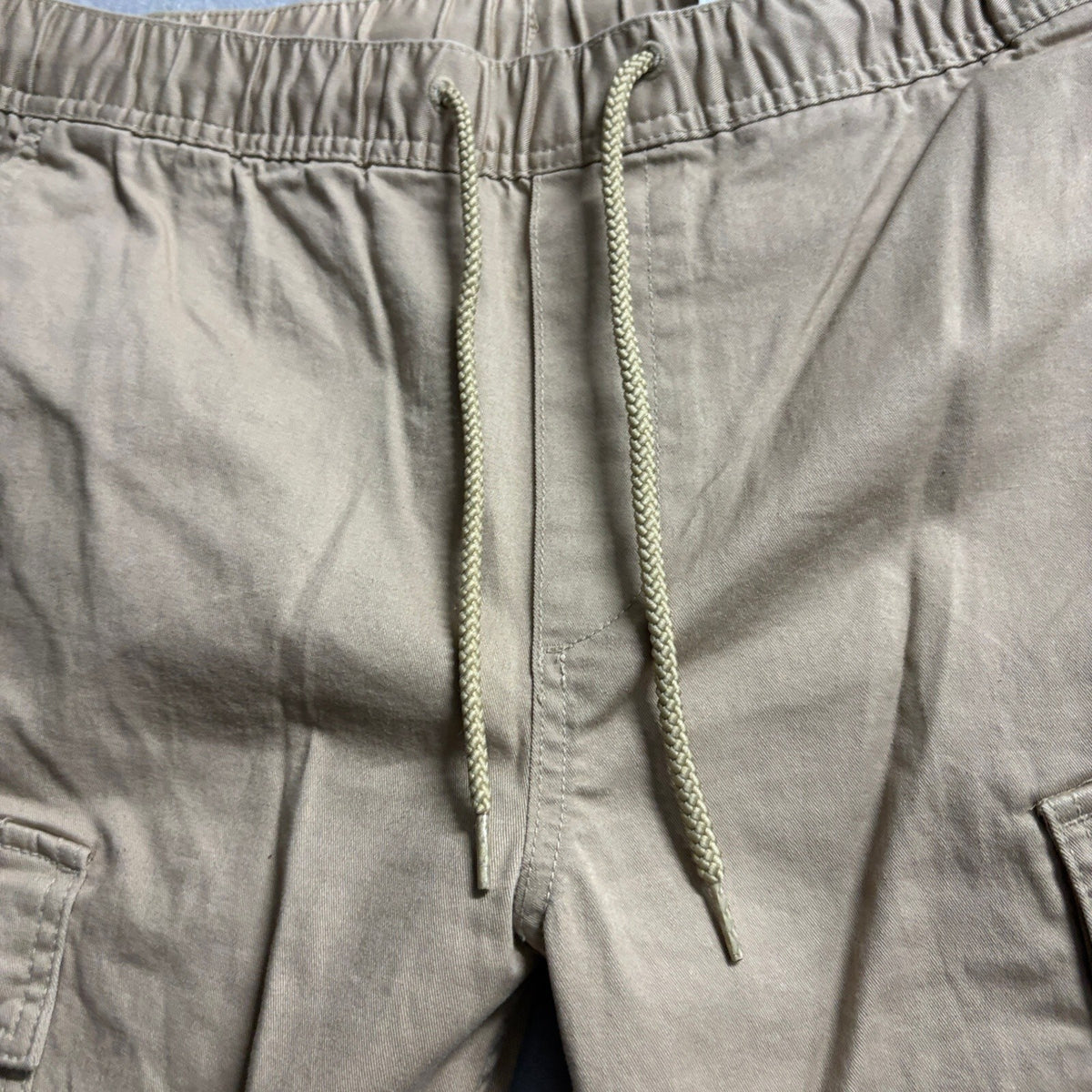 HM Mens Skinny Fit Cargo Pants Medium Tan Beige Drawstring Elastic Waist Stretch